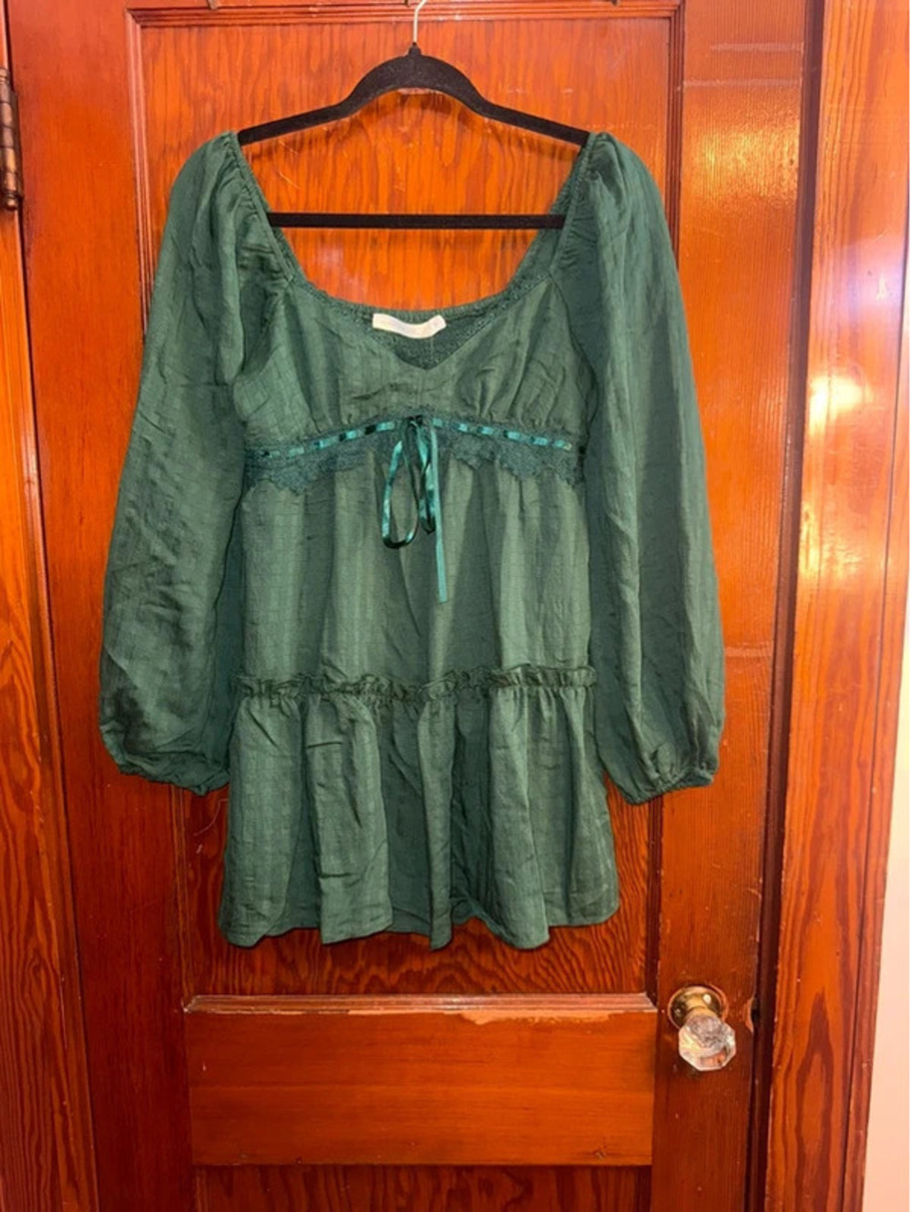 Green Lace Ribbon Tiered Babydoll Dress Small NWT Style KD1927